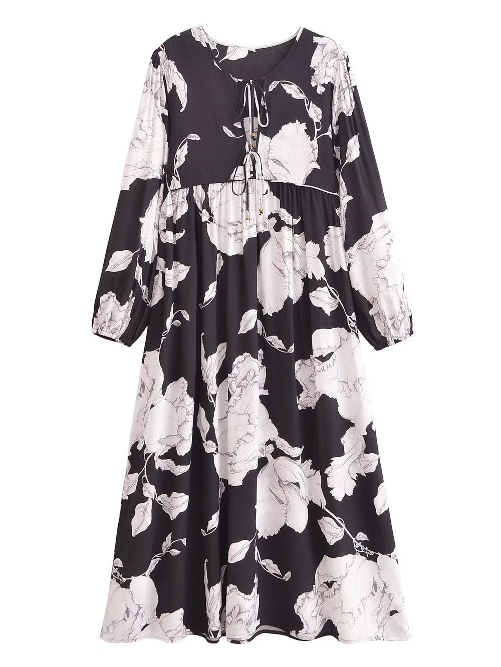 Rayon Printed Tassel Bohemian Loose Long Sleeve Dress Summer Casual