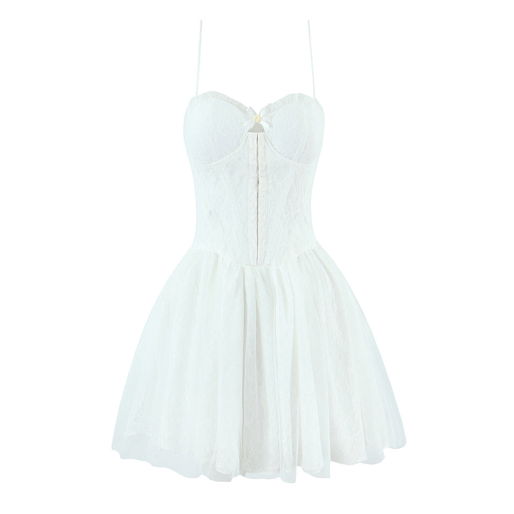 Spring Summer Vacation Sexy Little Fresh Sweet Spicy Waist Shaping Lace Embroidery Dress