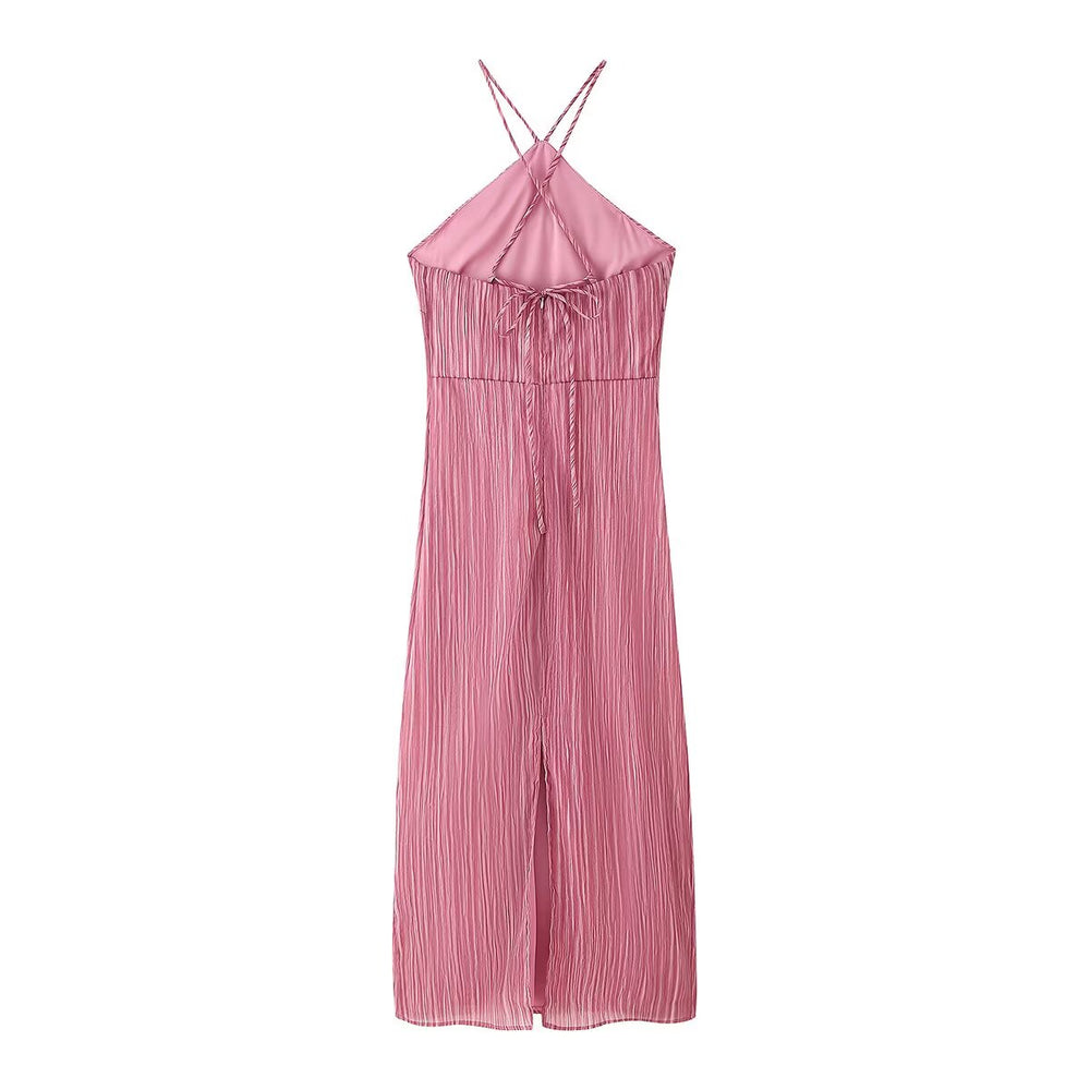 Spring Summer Women Clothing Sexy Sexy Slim Halter Lace up Texture Dress