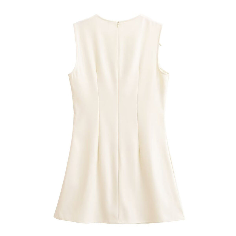 Spring Women Clothing Minimalist Bowknot Lace up Crew Neck Dress