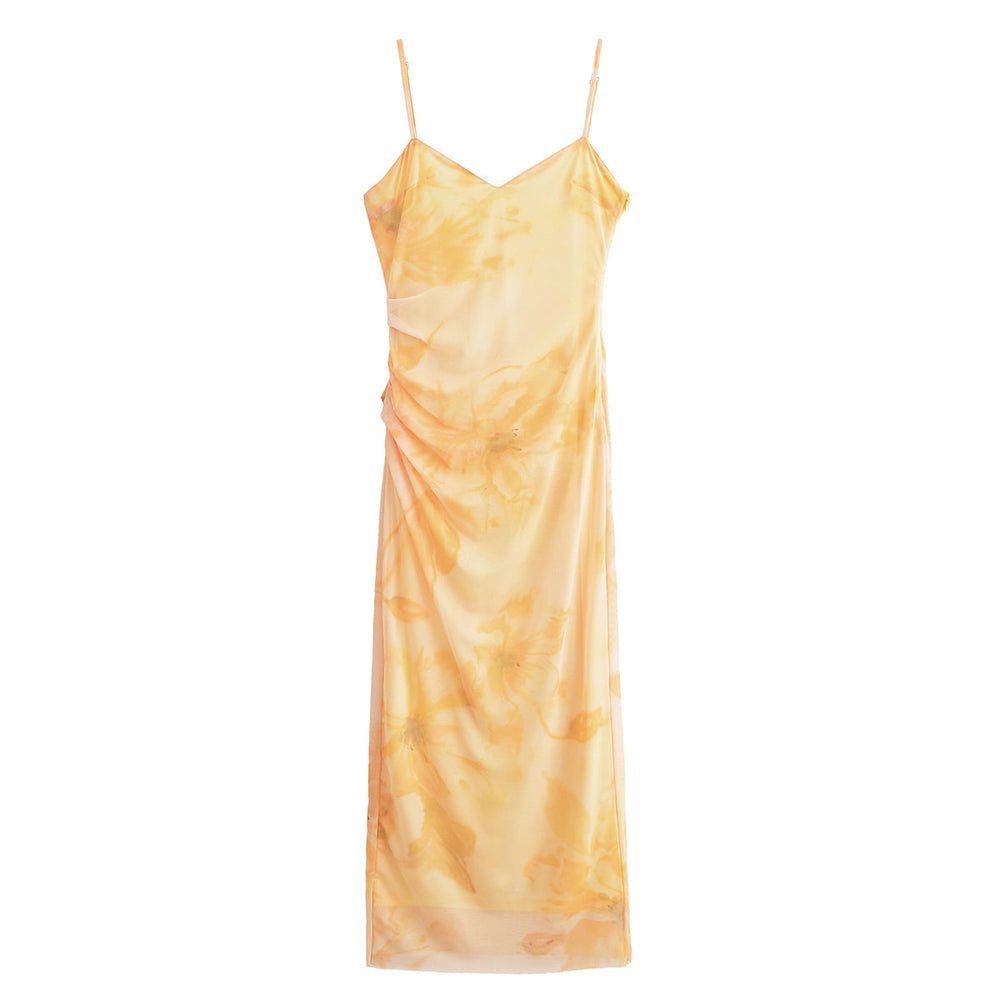 Women Clothing Printed Silk Net Sleeveless Midi Dress