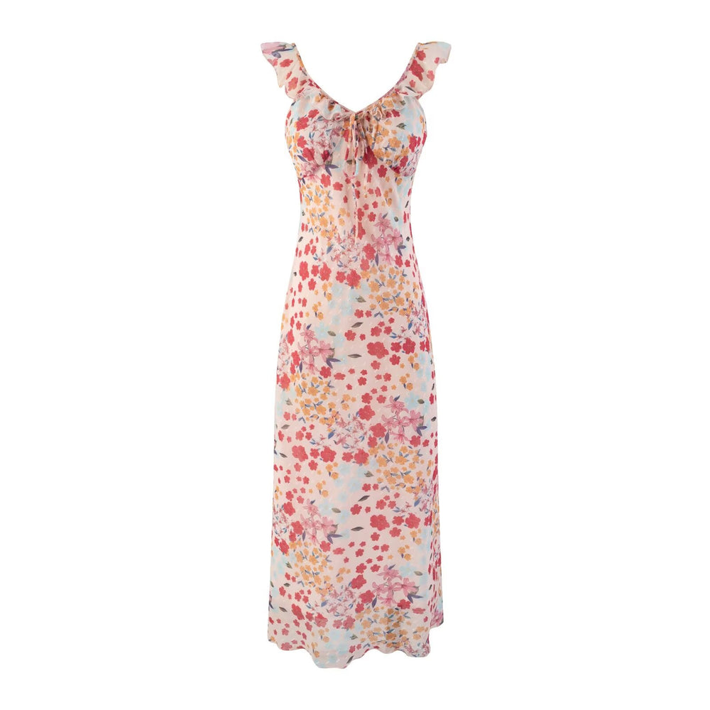 Waist Controlled Slimming Floral Strap Midi Dress Seaside Vacation Dress Women