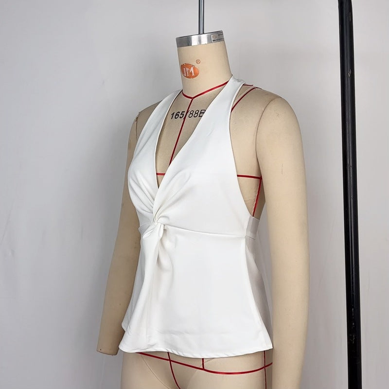 Design Twist Halter Spaghetti Straps Vest Women Casual Short Summer Sexy Top