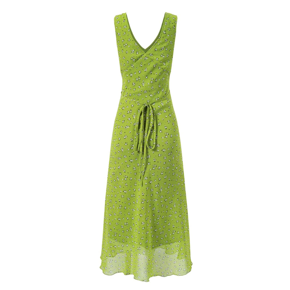 Spring Vacation Sexy V neck Floral Printed Lace up Dress