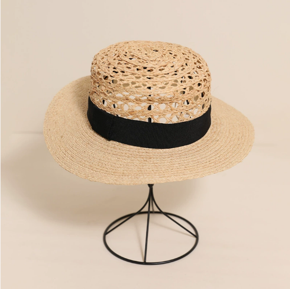 Lafite Cap Hollow Out Cutout Flat Top Sun Hat Summer Hand Woven Straw Hat All Match Travel Vacation Beach Hat