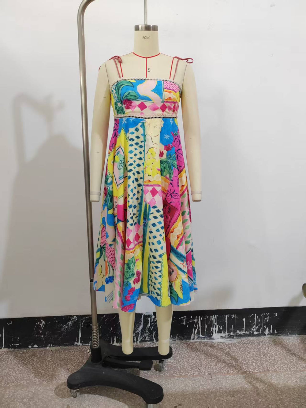 Summer Oil Painting Printing Sleeveless Seaside Vacation Beach Sling Maxi Dress