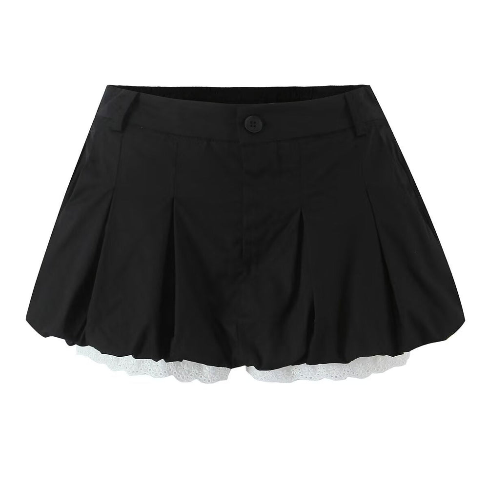 Sexy Wear Lace Bud Short Pantskirt Women Summer Low Waist Anti Exposure Slimming A line Skirt