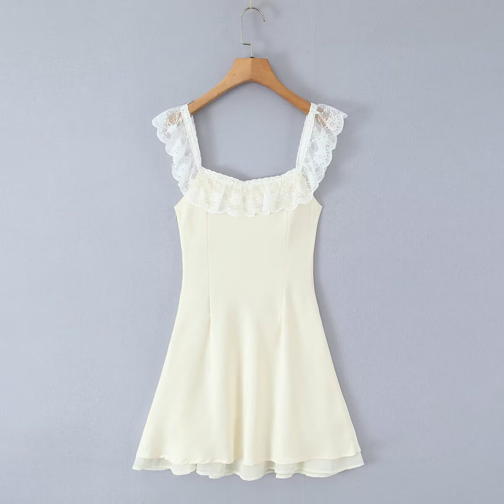Summer Women Clothing Pure Sexy Ruffled Lace Patchwork Waist Slimming Slimming Dress Short Dresses