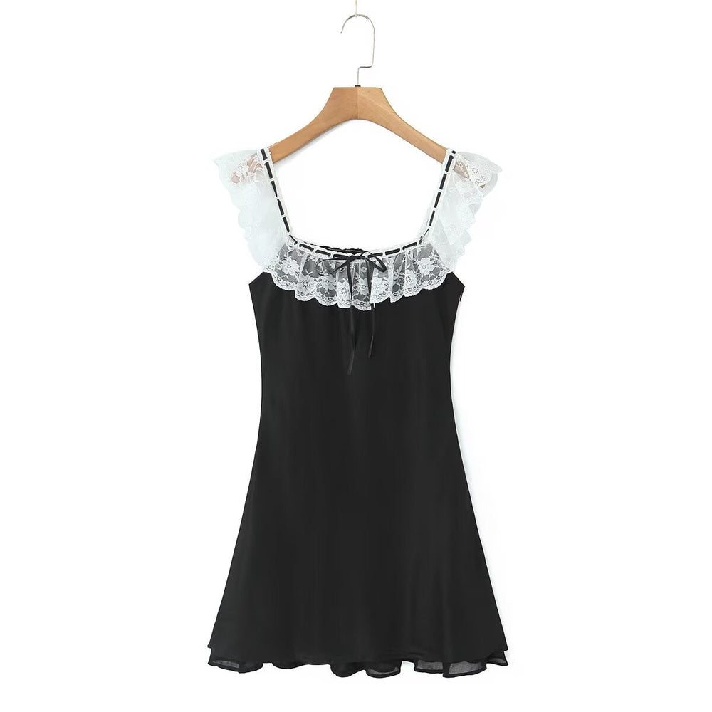 Summer Women Clothing Pure Sexy Ruffled Lace Patchwork Waist Slimming Slimming Dress Short Dresses