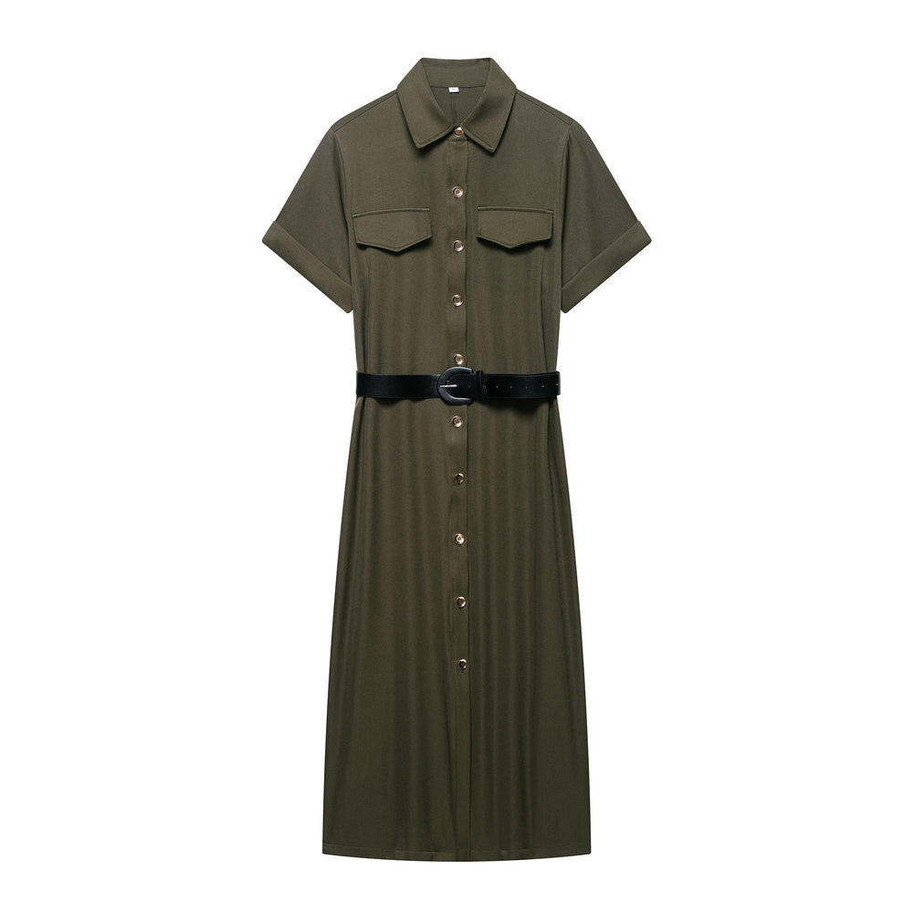 Women Wear Belt Midi Dress
