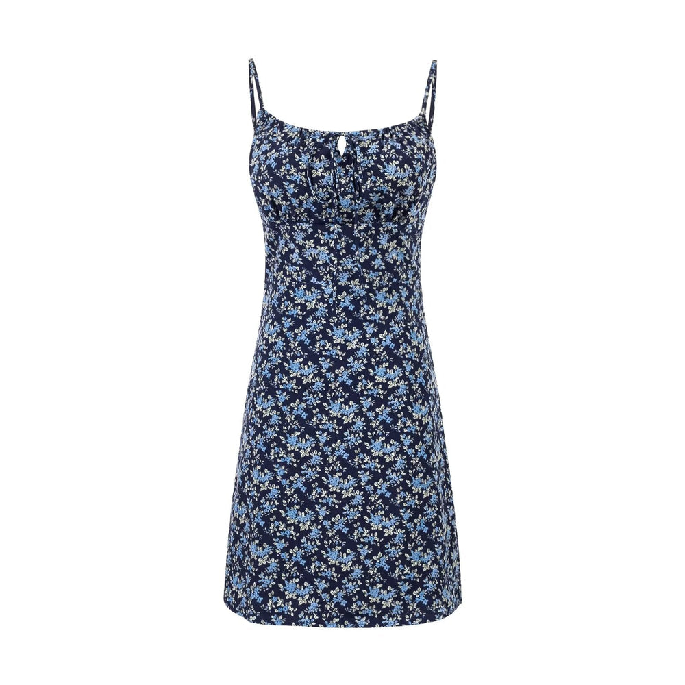 Summer High Waist Slim Floral Print Backless Slip Dress Women Dress