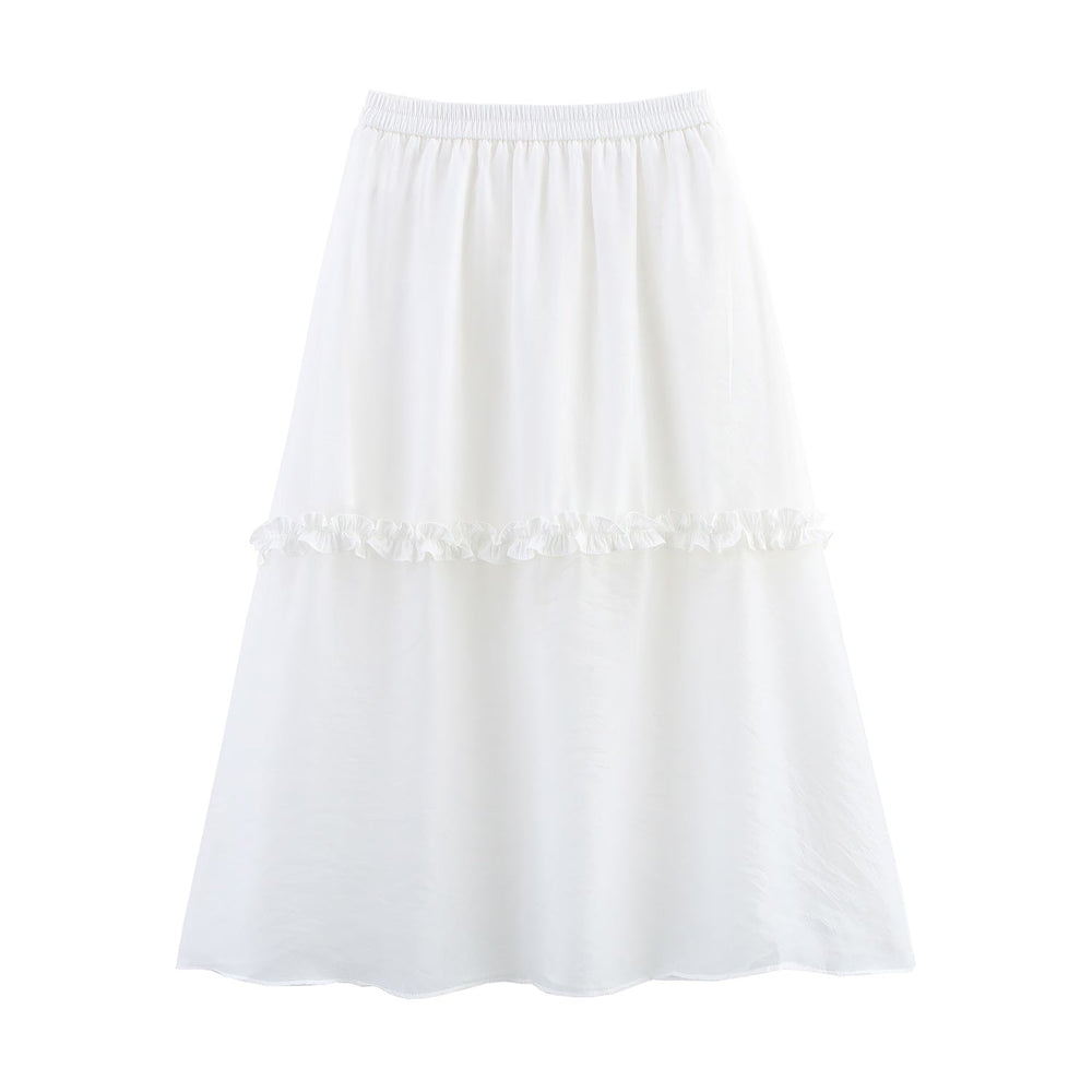 Summer Women Clothing Glass Yarn See through Wooden Ear Elastic Waist Skirt