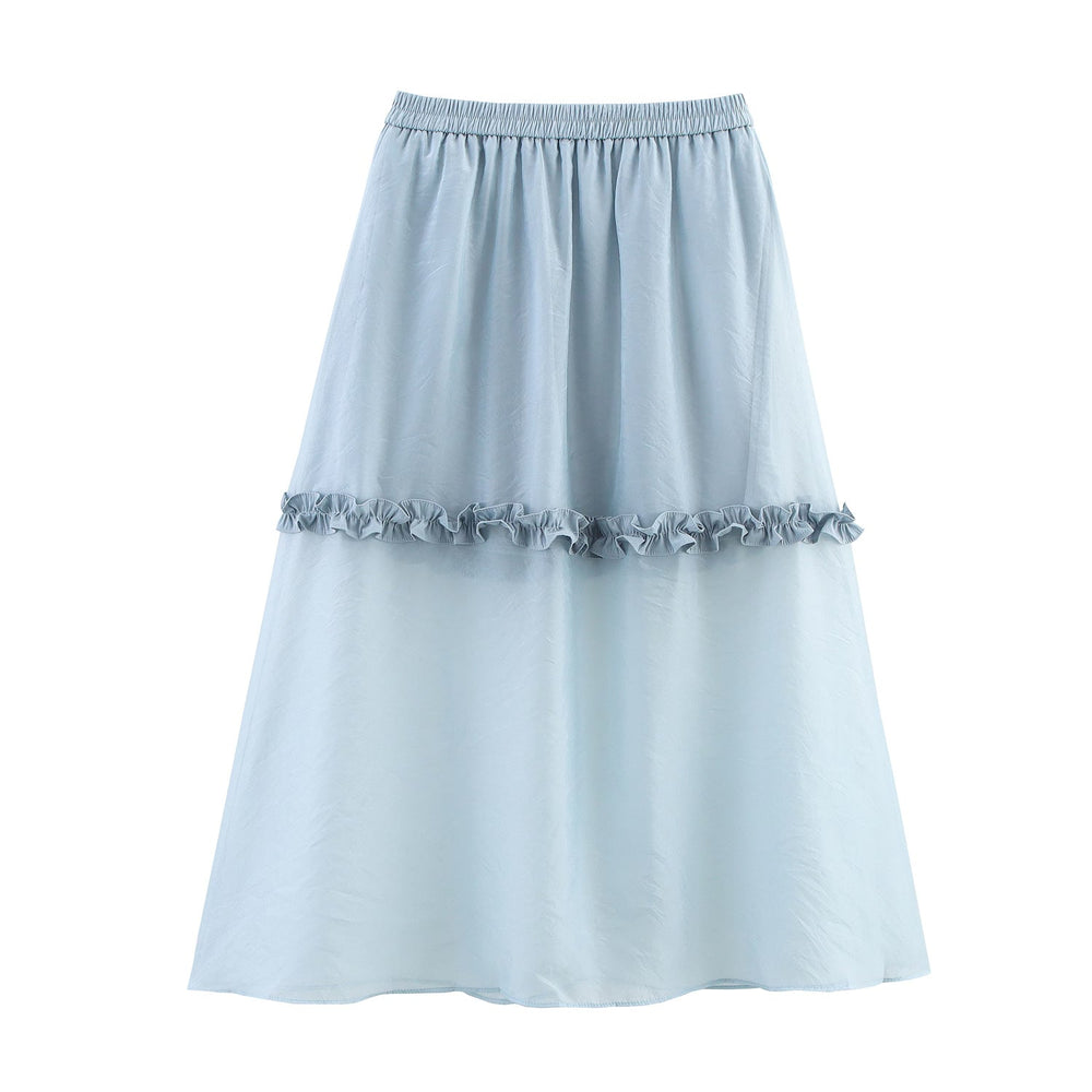 Summer Women Clothing Glass Yarn See through Wooden Ear Elastic Waist Skirt