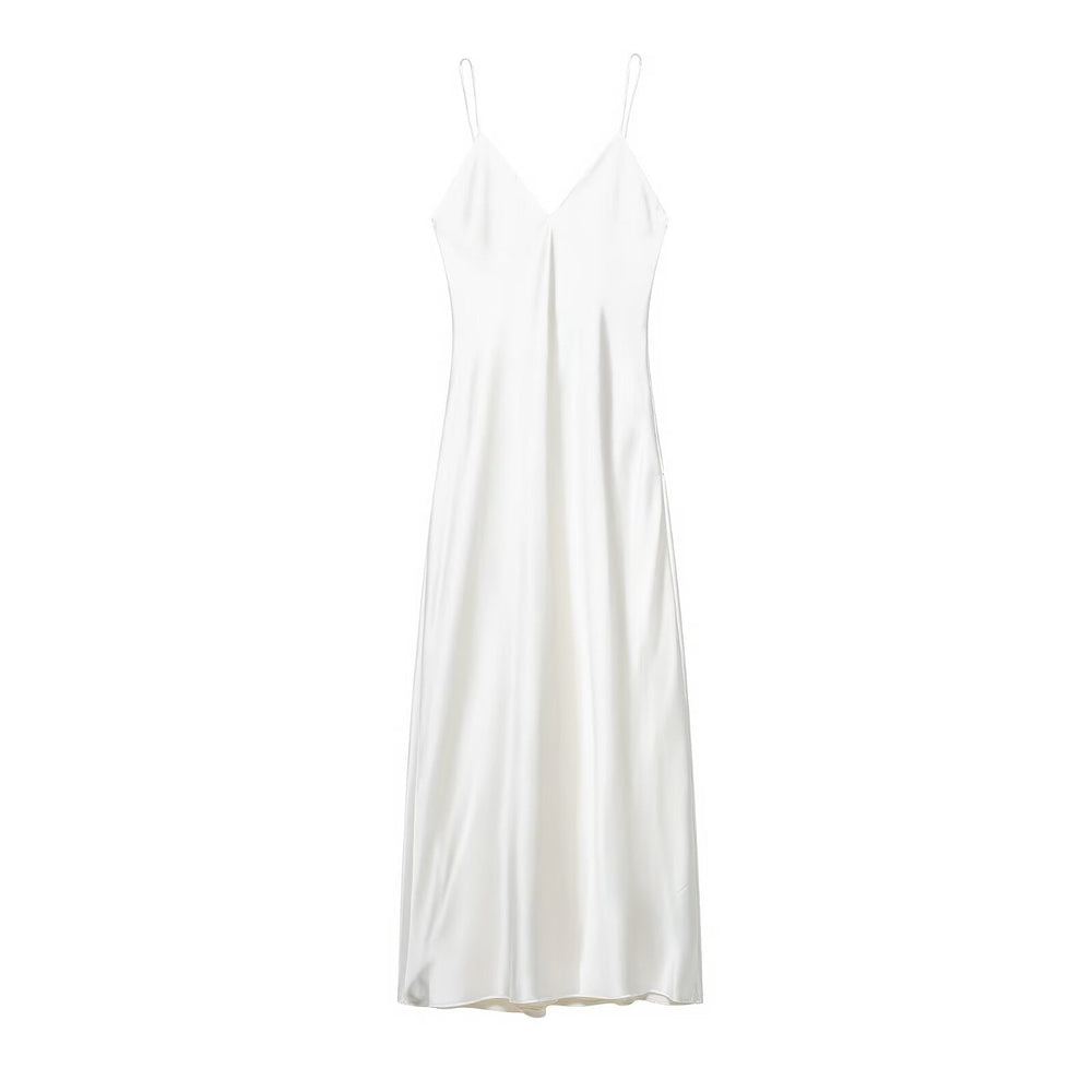 Women Clothing Summer Light Luxury High Texture Silk Satin Texture Midi Dress