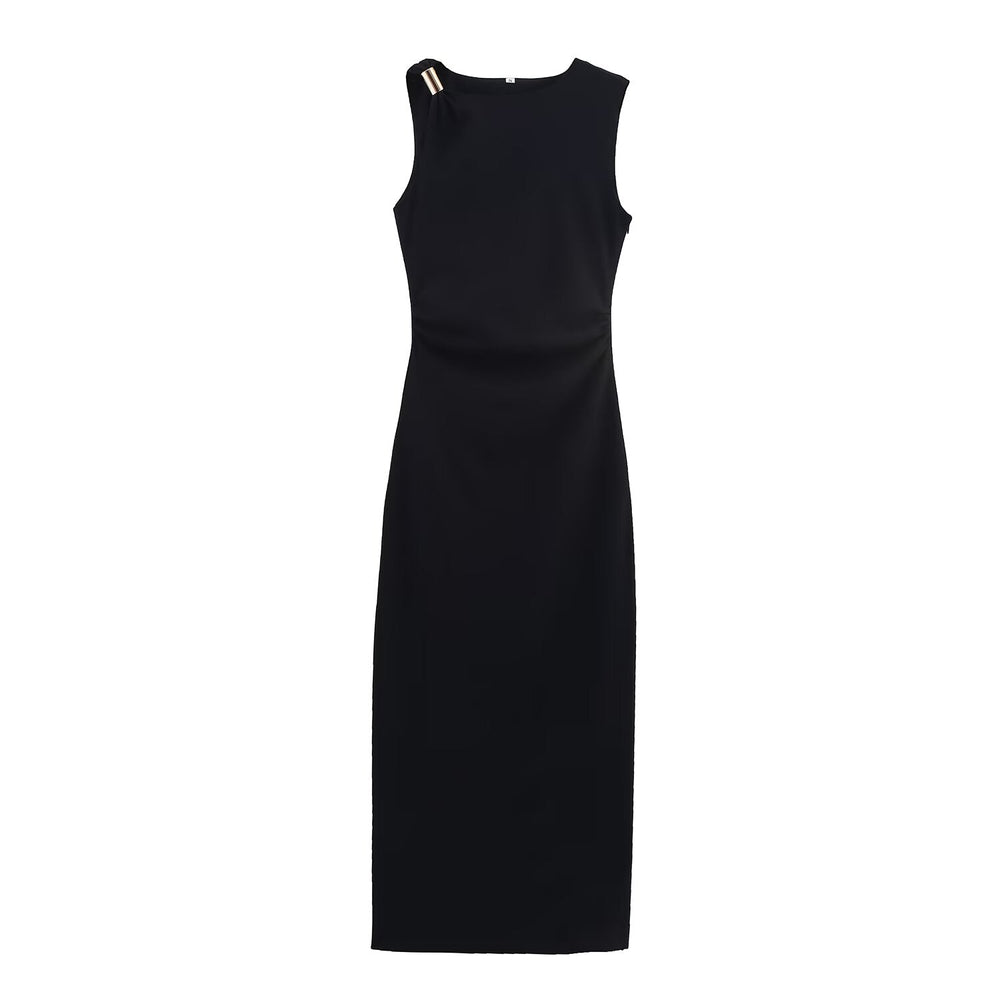 Women Clothing Design Metal Inlaid Slim Asymmetric Dress