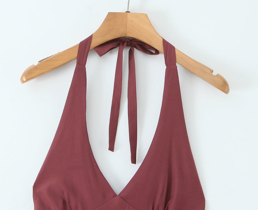 Sexy Halter Tiered Dress Women Summer Sexy Deep V Plunge neck Waist Controlled Slimming