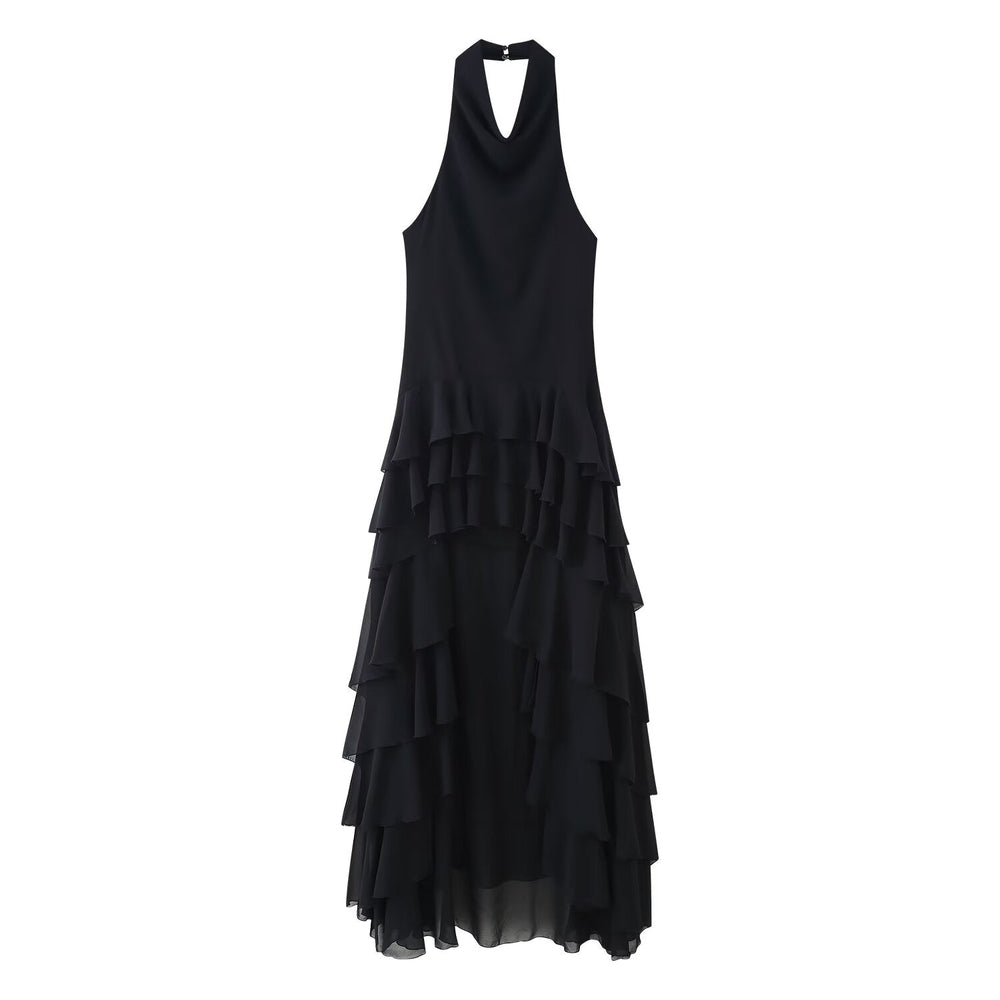 Summer Women Clothing Laminated Decoration Hanging Collar Maxi Dress Women