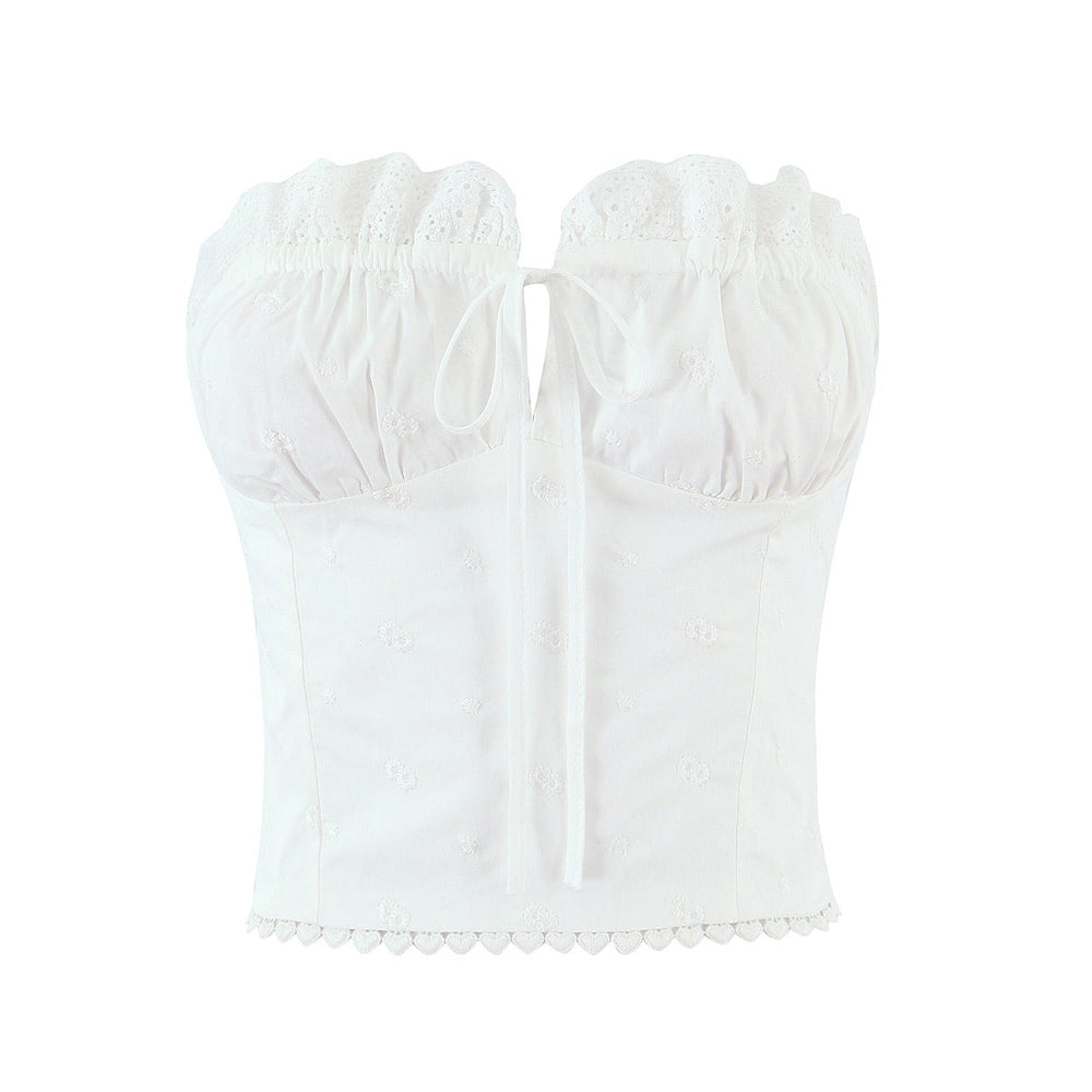 Sexy Lace Tube Top Short Vest Summer Women Tight Drawstring Lace Bottoming Top