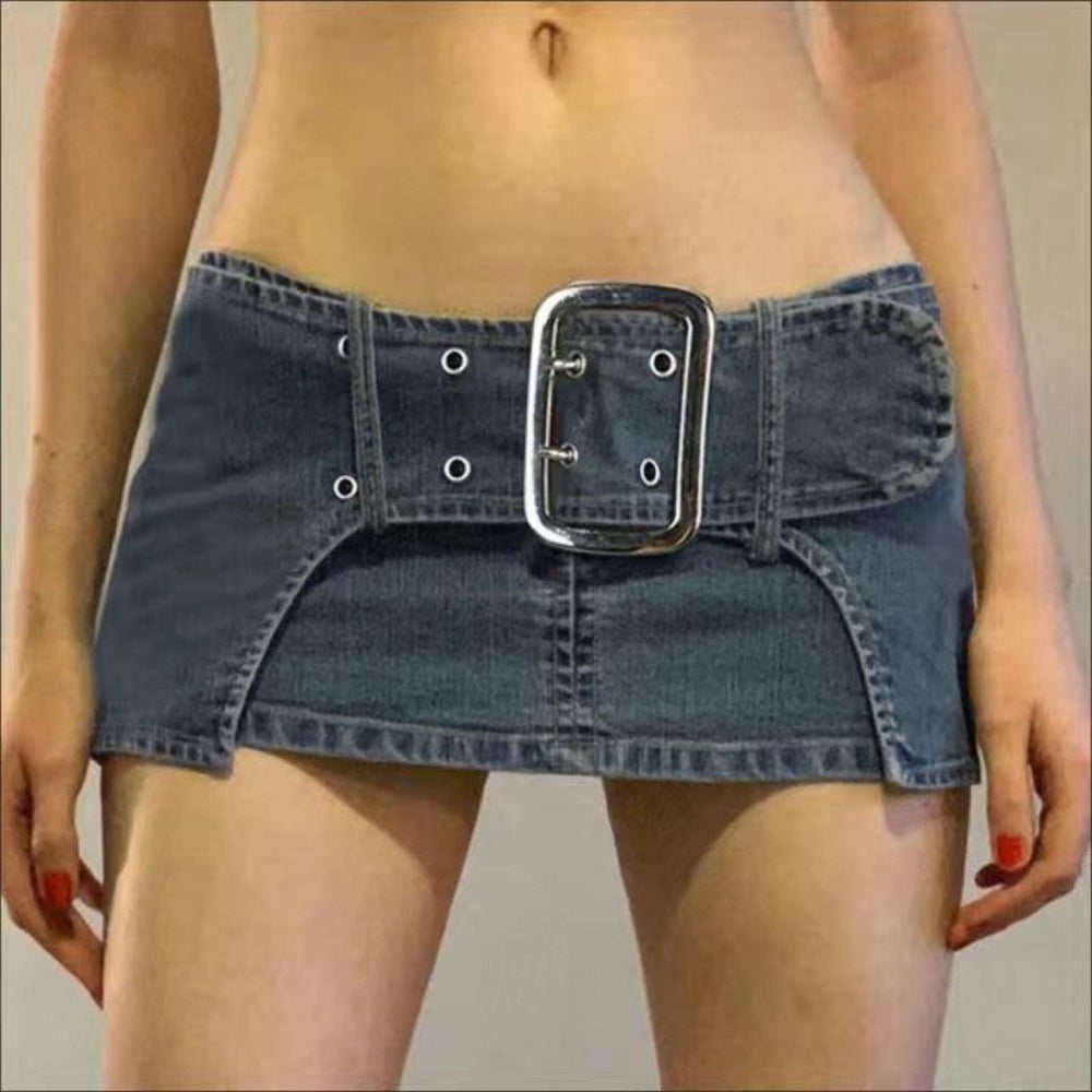 Sexy Personalized Design Faux Two Layer Ultra Short Denim Skirt Distressed Waist Large Breasted Hip Lift Skirt