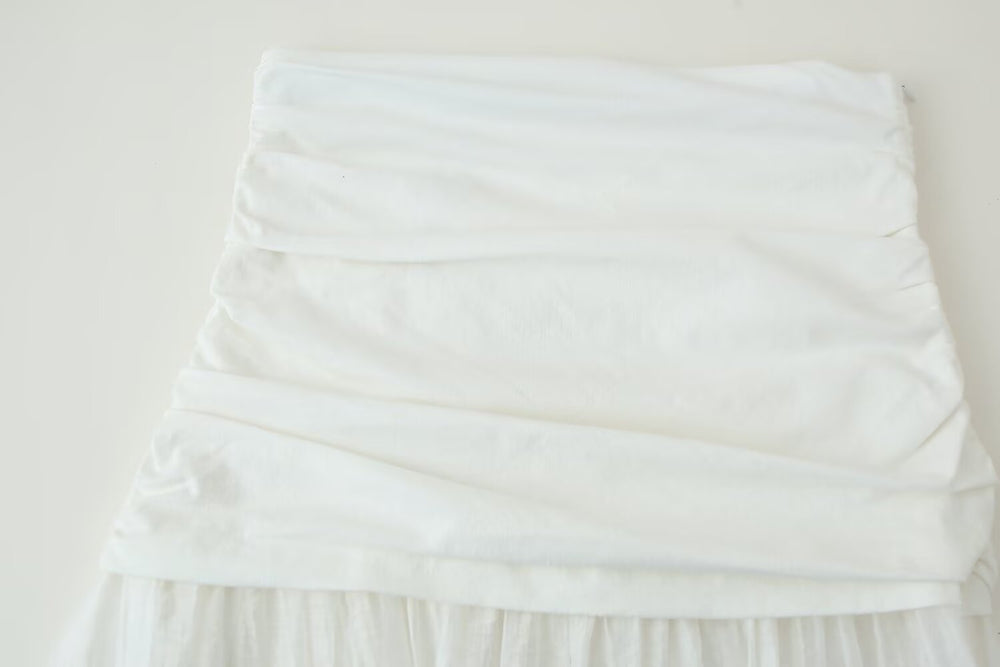 Women Pleated Decorative Stitching Mid Waist Midi Skirt