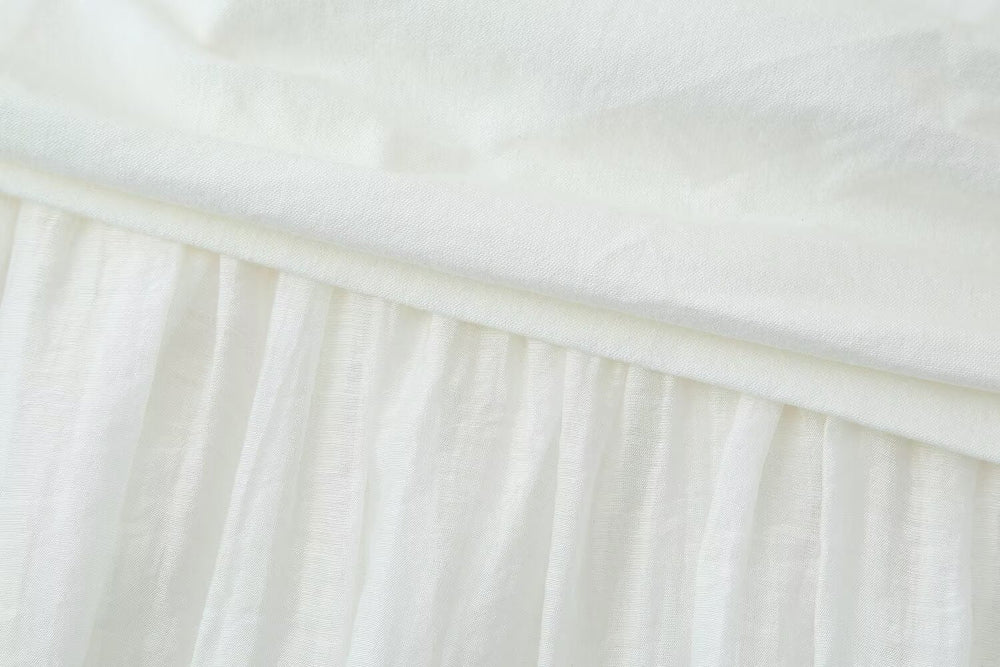 Women Pleated Decorative Stitching Mid Waist Midi Skirt