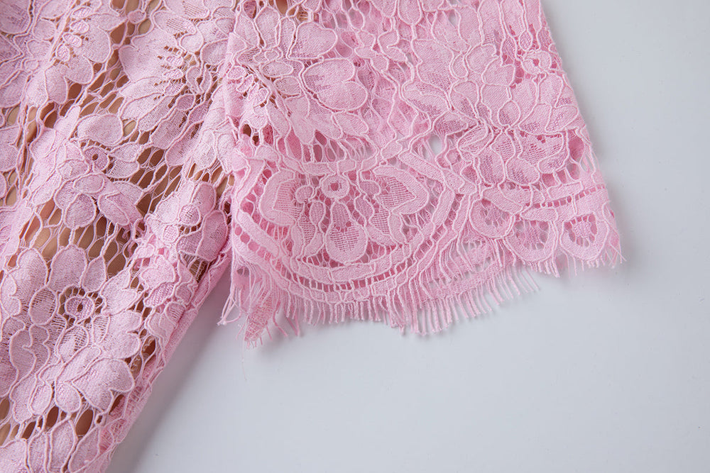 Women Spring Summer Lace Round Neck Dress