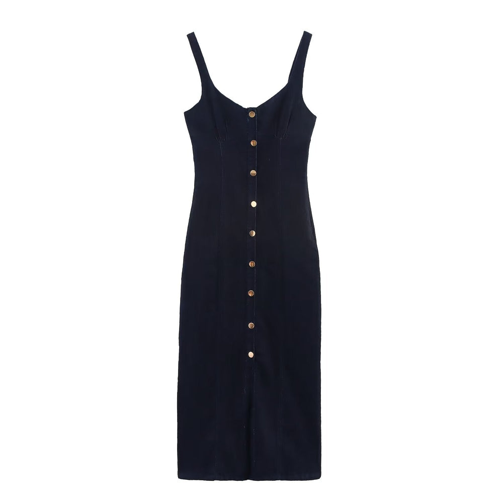 Women Clothing Denim Midi Length Sling Dress