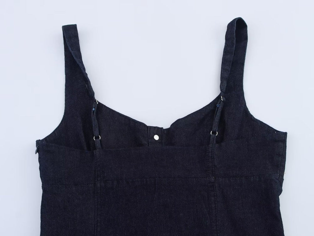 Women Clothing Denim Midi Length Sling Dress