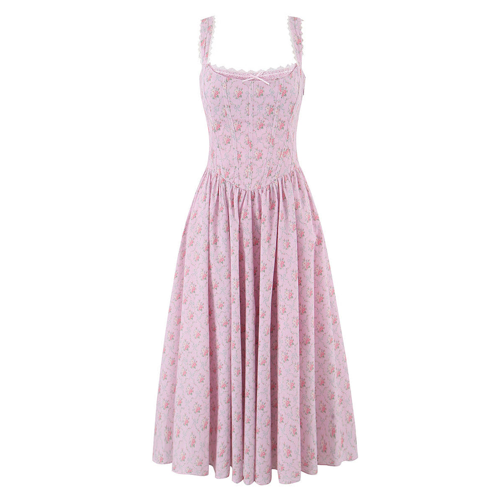 Elegant Floral Lace Lace Sling Dress Dress Summer Cinched Waist Slim Fit Midi Dress Women