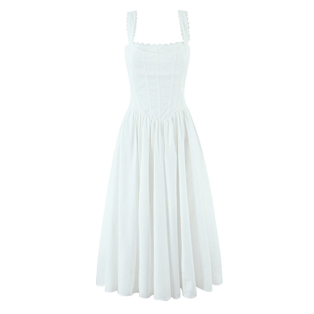 Elegant Floral Lace Lace Sling Dress Dress Summer Cinched Waist Slim Fit Midi Dress Women
