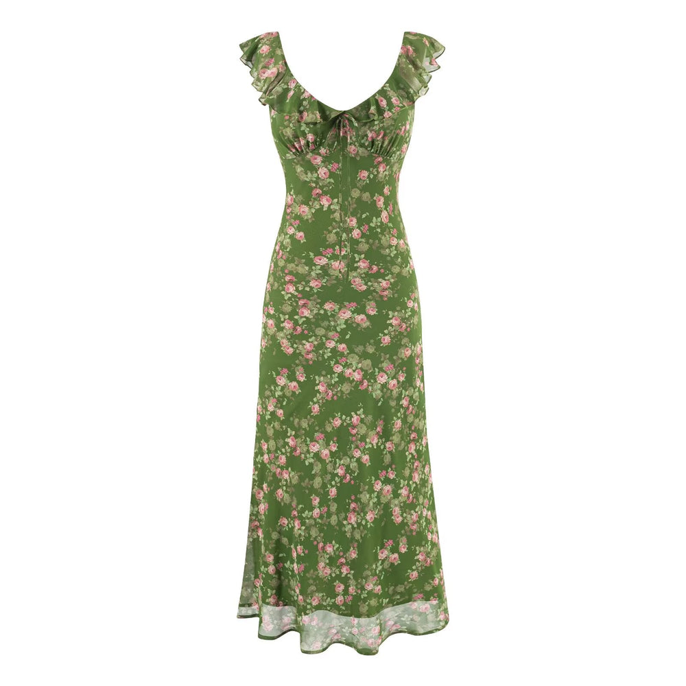 Tea Break Green Shivering Dress Women Summer Vacation V neck Sexy Cinched Slimming Maxi Dress