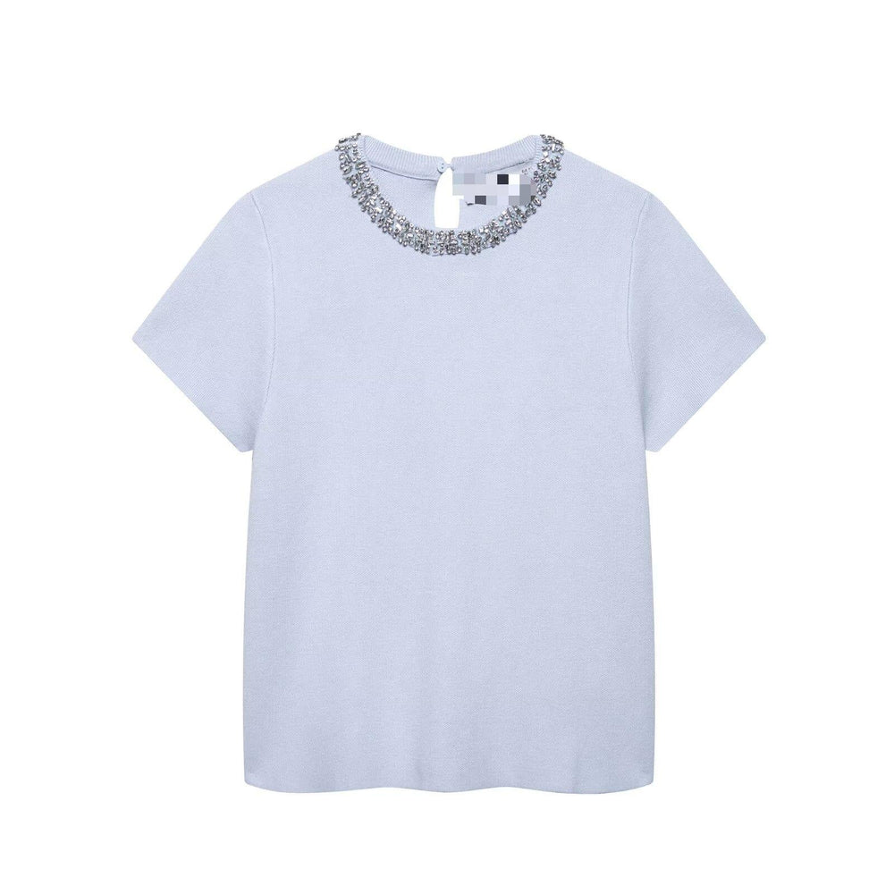 Jewelry Knitted Top Wide Pleated Knitted Mini Skirt Two Piece Sets