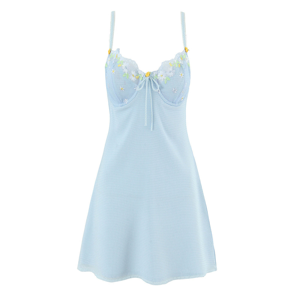 Summer Sexy Blue Nightgown Sexy Satin Casual Slip Dress