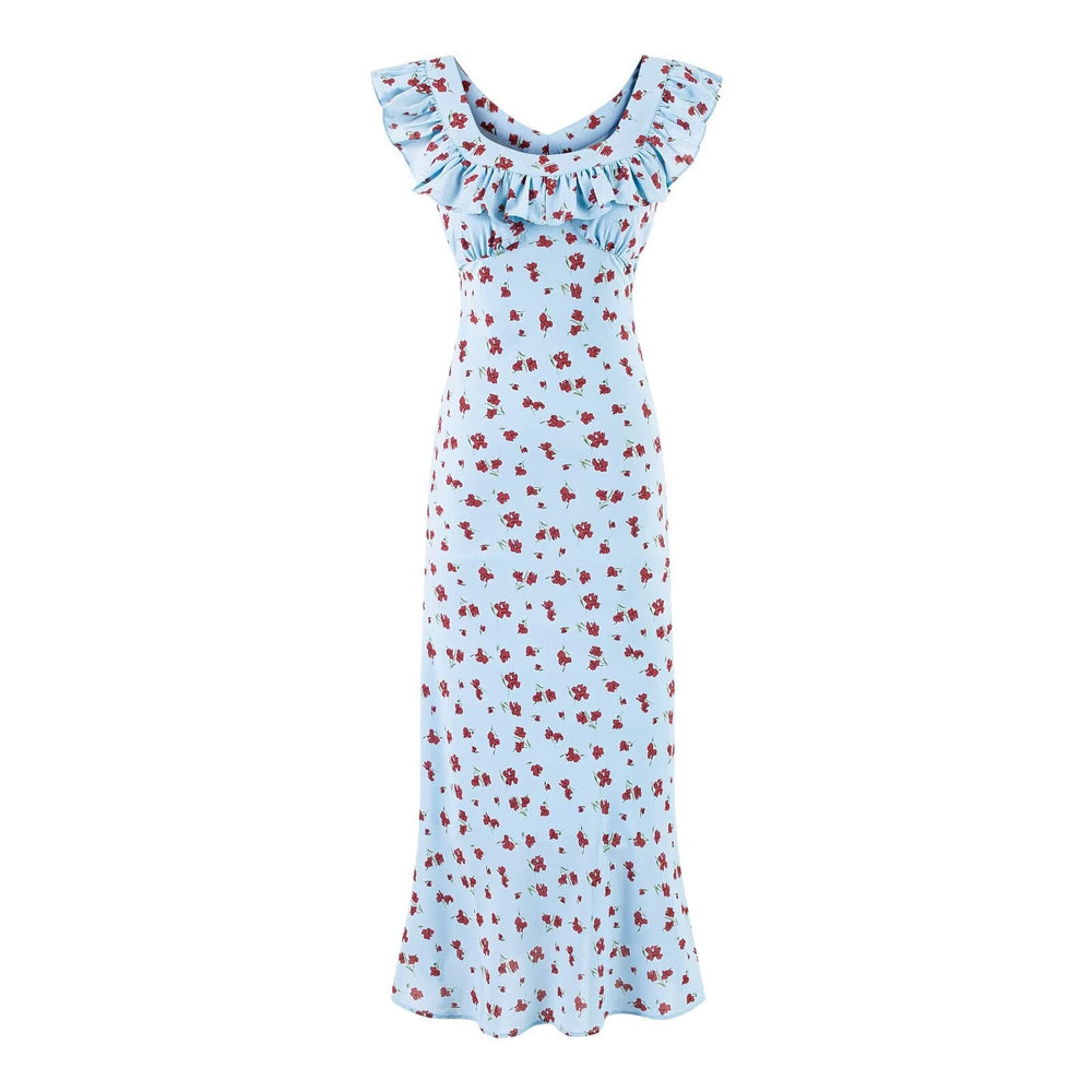 Summer Wind Ruffled V neck Floral Vacation Casual Dress Dress