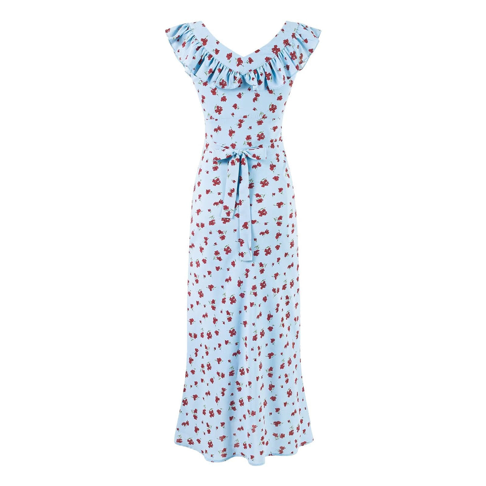 Summer Wind Ruffled V neck Floral Vacation Casual Dress Dress
