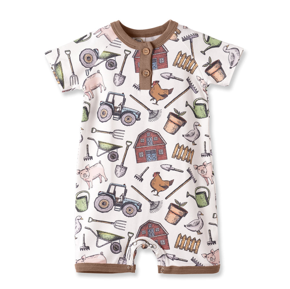 Farmer's Market Baby Boy Shortall Romper–Soft Bamboo Tesa Babe