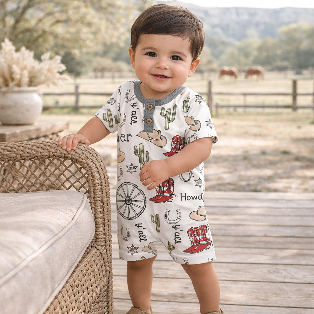 Howdy Partner Henley Romper – Cotton Western Cowboy Tesa Babe