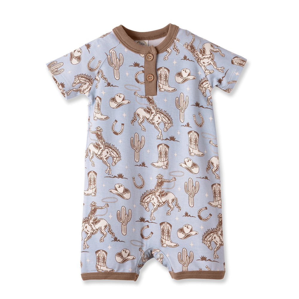 Wild Wrangler/Blue Western Bamboo Shorty Romper for Boys Tesa Babe