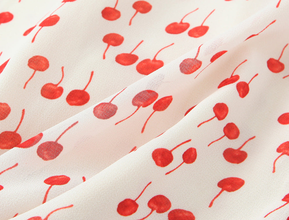 Spring Summer Sweet Printed Chic Wooden Ear Suspender French V neck Slim Short Dress
