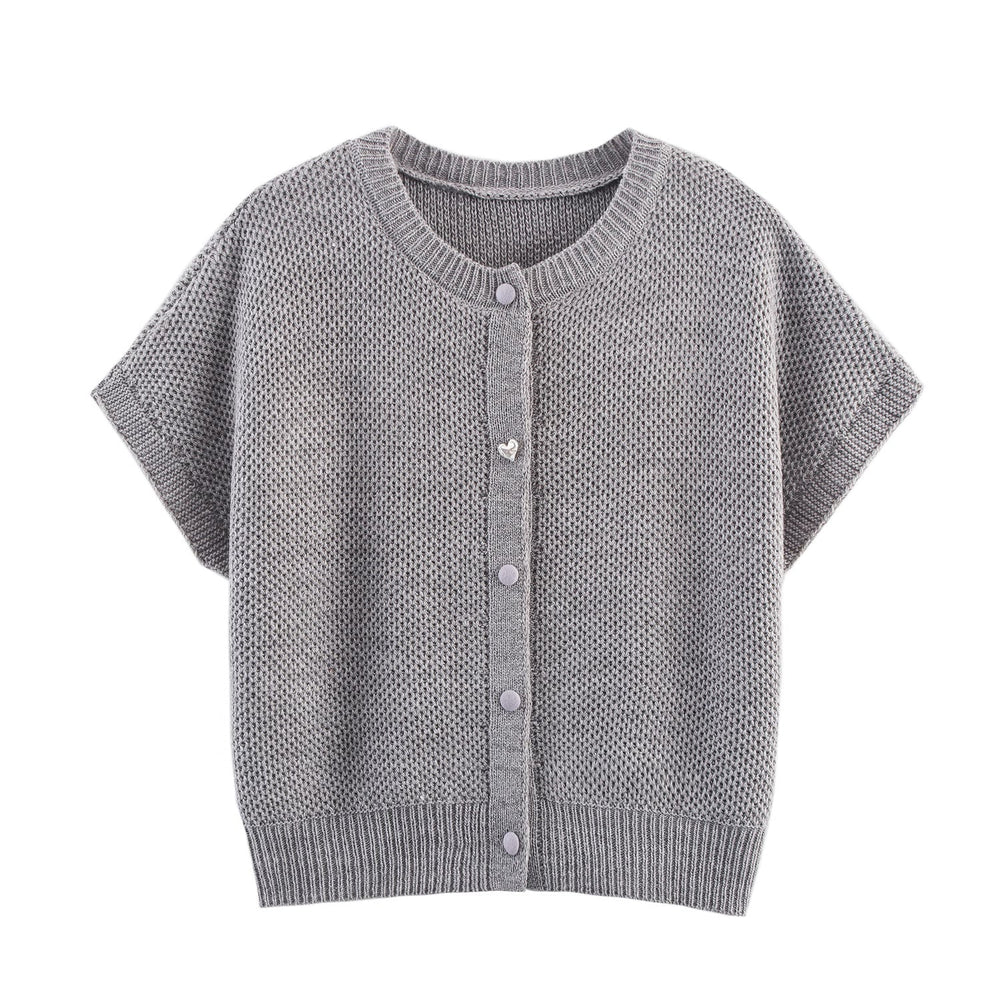Fall Women Clothing Simple round Neck Fishnet Pin Waistcoat Knitted Vest Cardigan