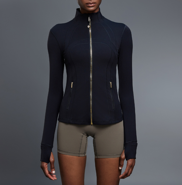 Stand Collar Zipper Yoga Clothes Coat Women Cardigan Running Sports Jacket Waist Tight Thin Fitness Clothes