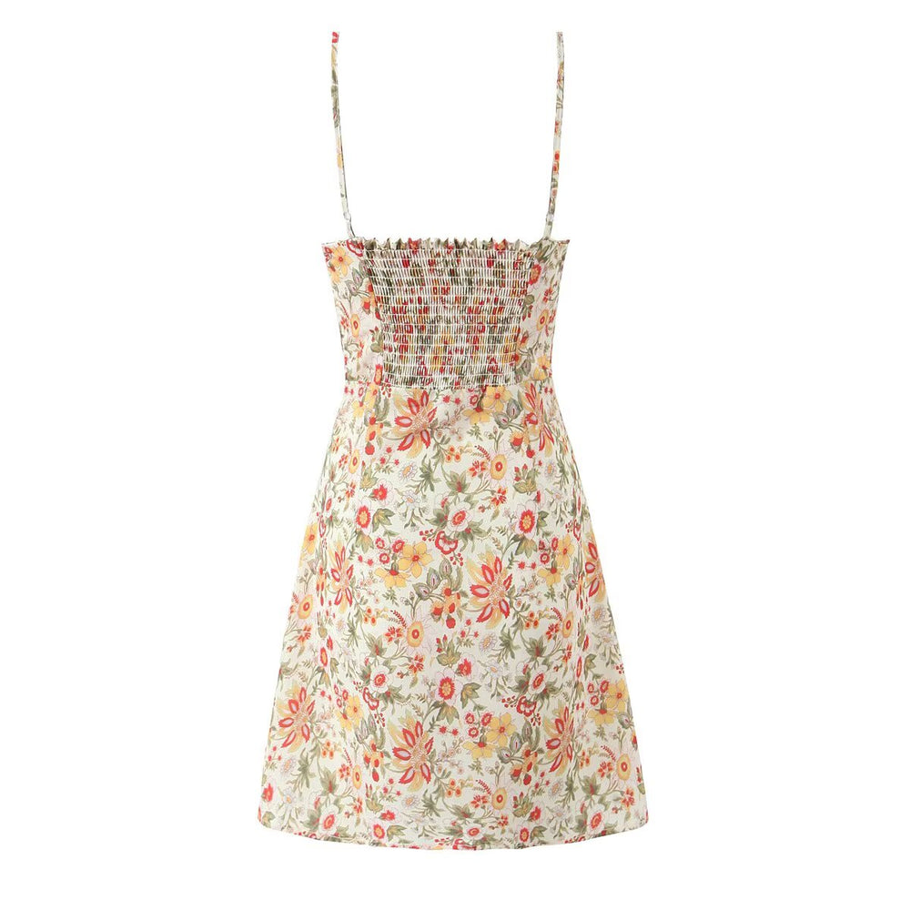 Summer French Romantic Sexy Sweet Floral Design Waist Slimming Sling Dress