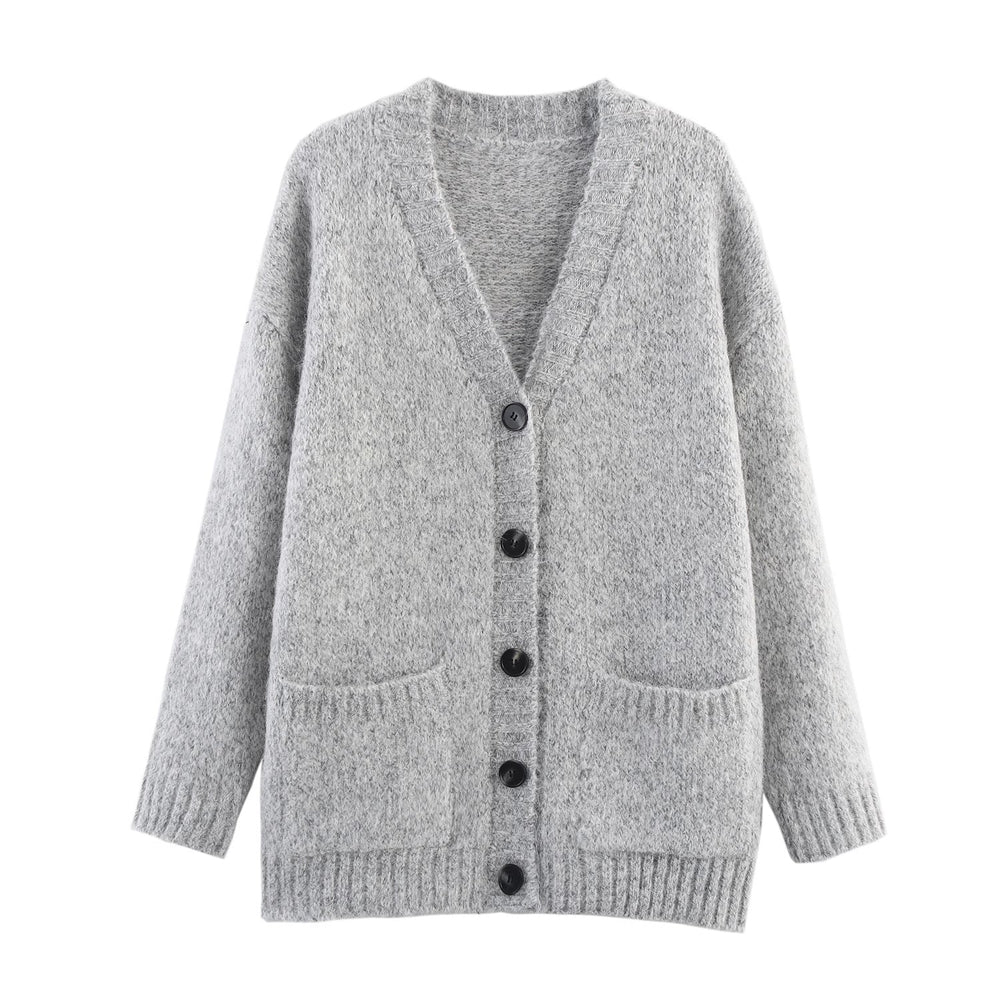 Women Clothing Autumn Lazy Autumn Winter Simplicity V neck Single Breasted Coat
