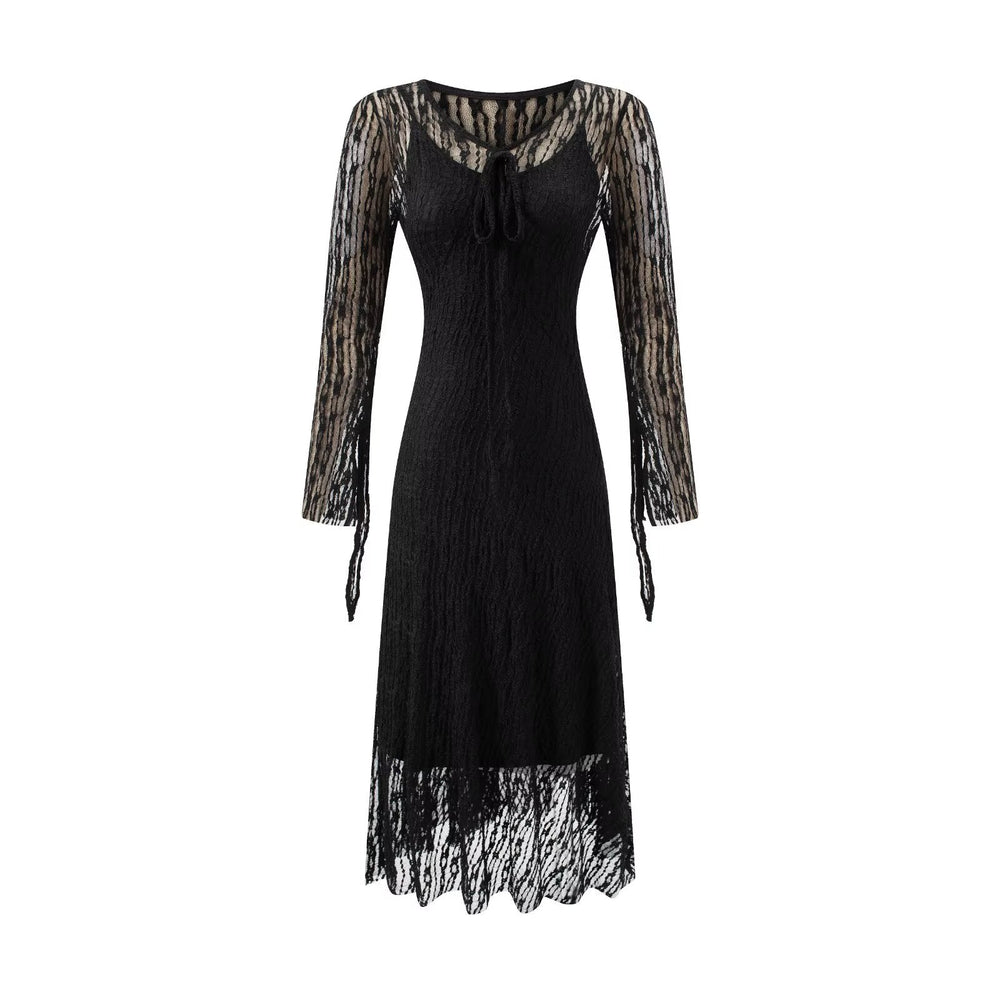 Summer Vintage Adult Woman Casual Drawstring Strap Flattering Figure Dress