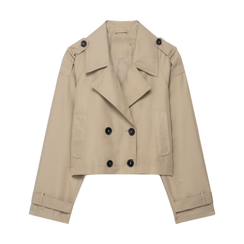 Women Clothing Top Product Casual Double Breasted Short Trench Coat