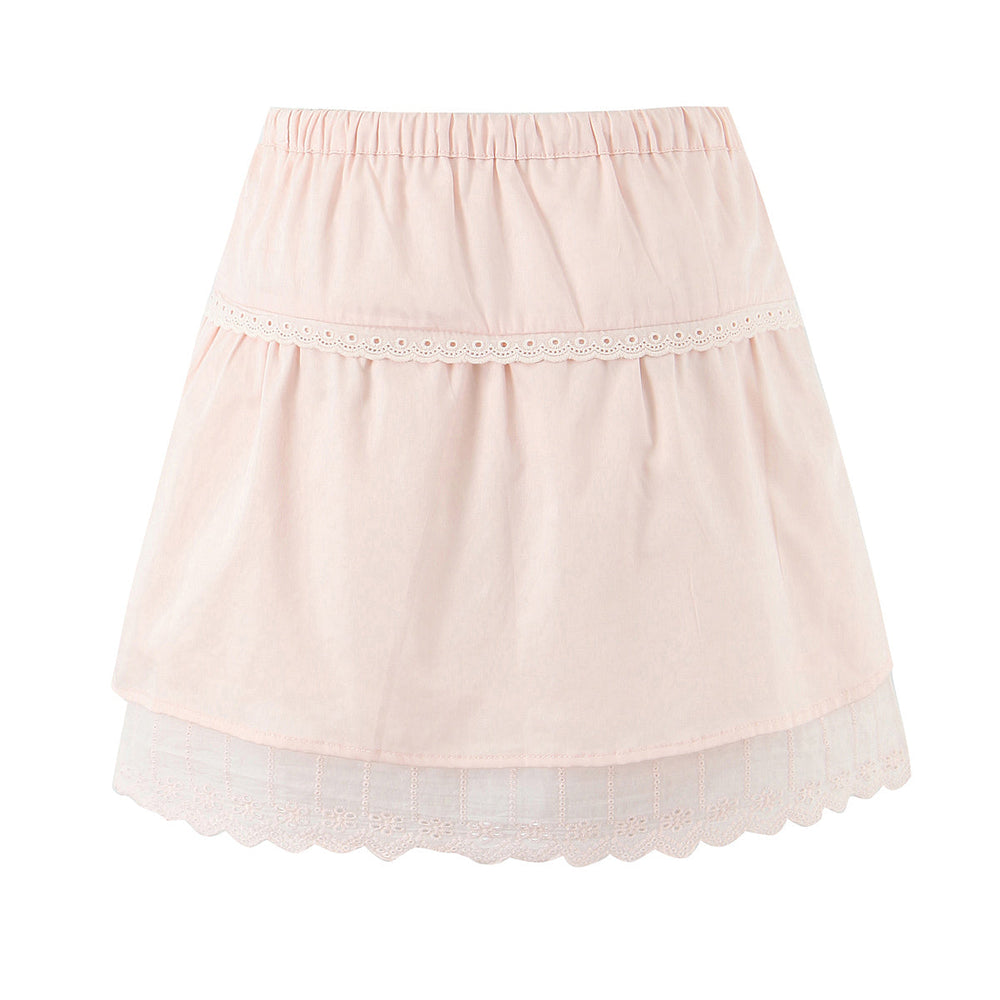 Women Lace Flying Sleeve Top Stitching High Waist Elastic Waist Skirt Sets