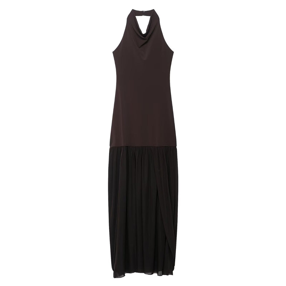 Autumn Women Clothing Sexy Sexy Stitching Halter Dress