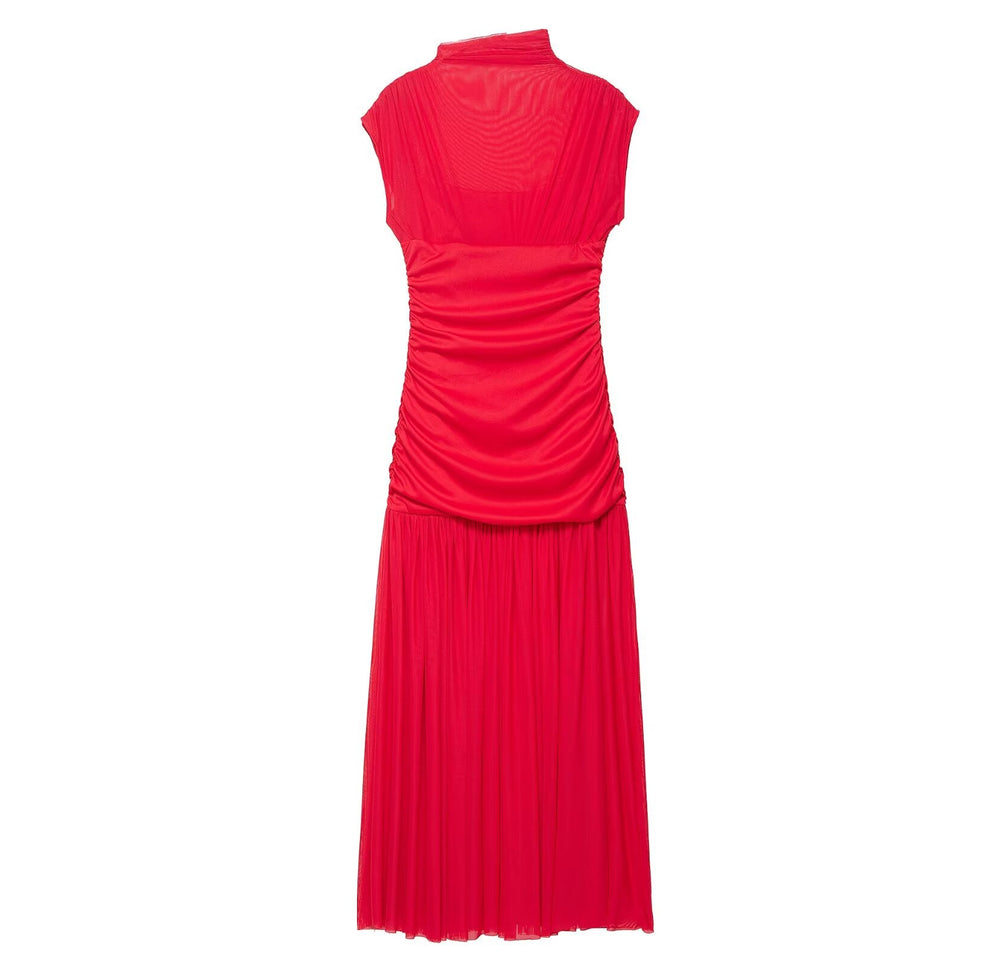 Autumn Women Sexy Half Turtleneck Slim Fit Silk Net Stitching Dress