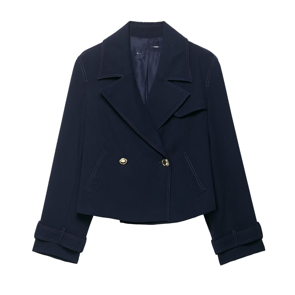 Women Clothing Stylish Simple Double Breasted Short Coat