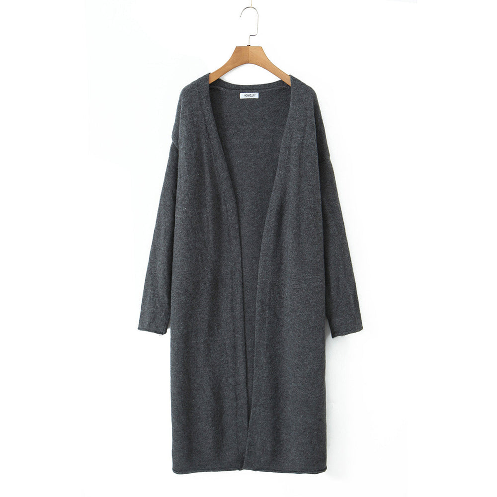 Sweater Cardigan for Women Loose Outer Wear Autumn Winter Long Sleeve below the Knee Knitted Three Piece Coat